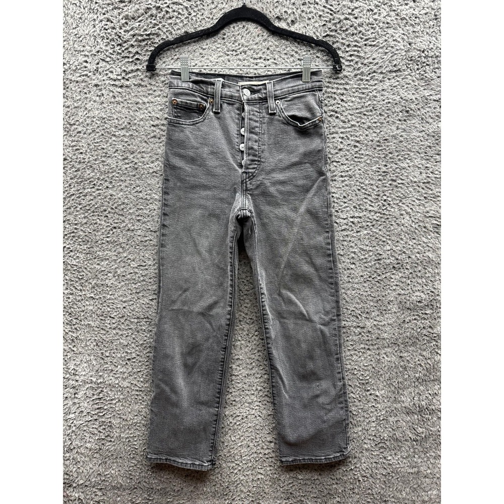 Levis Ribcage Straight Ankle Button-Fly‎ Denim Jeans Gray Womens Size 24 x 27